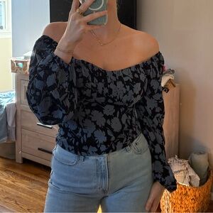 Abercrombie & Fitch Navy Floral Off-Shoulder Blouse